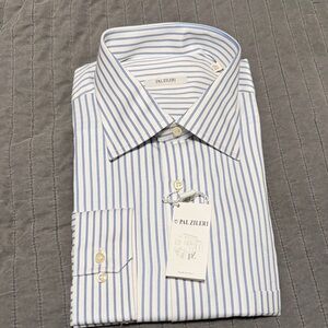 Pal Zileri White and Blue Striped Dress Shirt